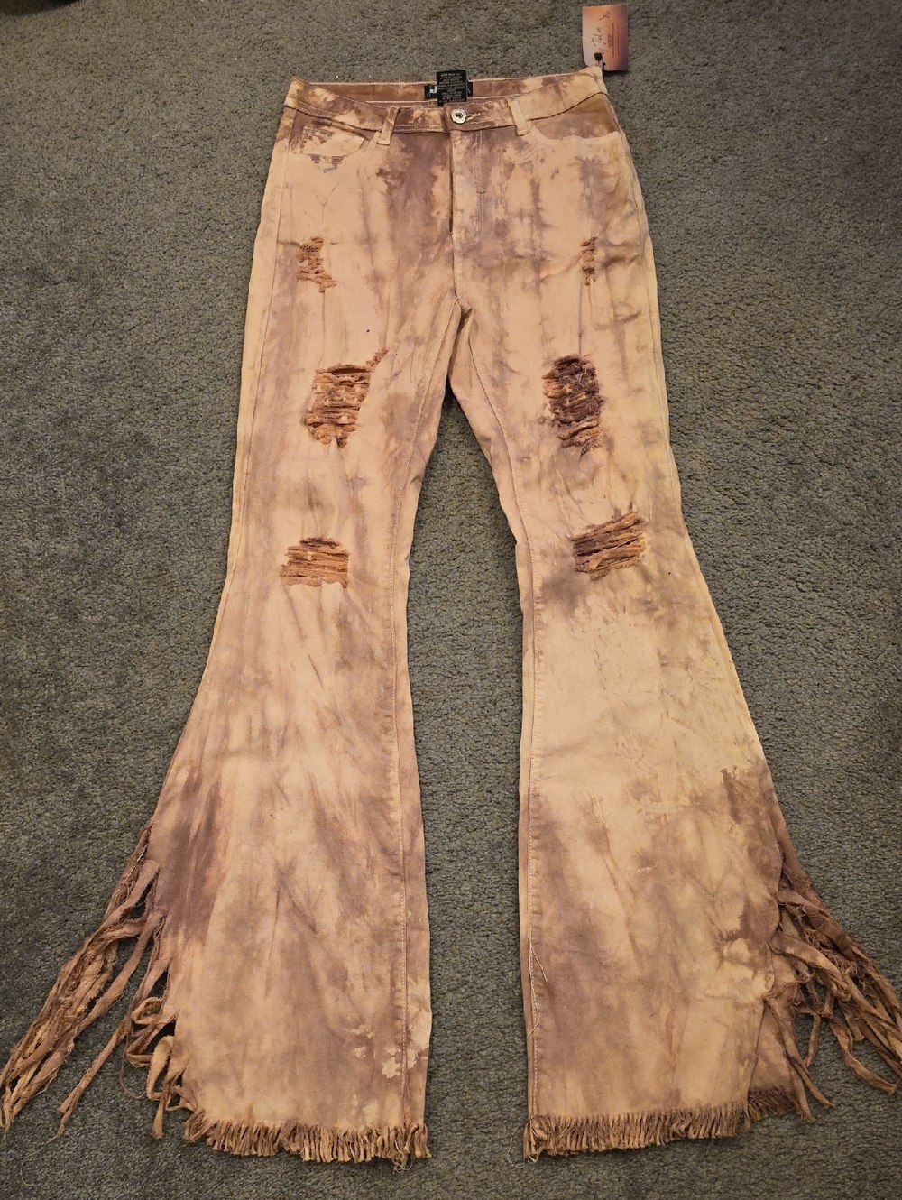 Women’s Distressed Flare Jeans in Taupe Tie-Dye
